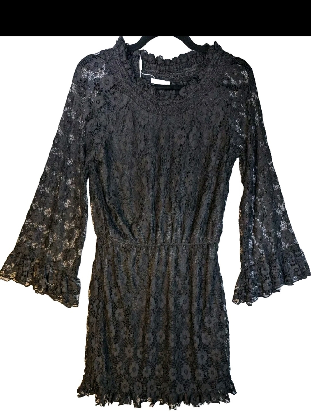 Black Lace Ruffled Mini Dress